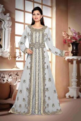 Off-White color Handmade Moroccan Kaftan  with hijjab 1