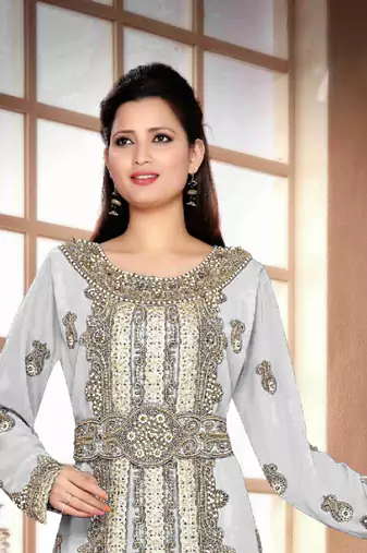 Off-White color Handmade Moroccan Kaftan  with hijjab