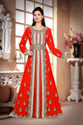 Red color Handmade Moroccan Kaftan  with hijjab 1