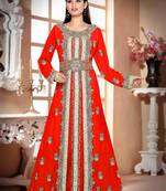 Red color luxurious Handmade Moroccan Kaftan  with hijjab