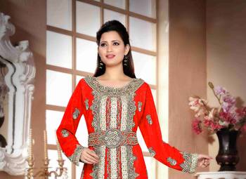Red color Handmade Moroccan Kaftan  with hijjab 2