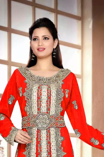 Red color Handmade Moroccan Kaftan  with hijjab
