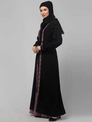 Black and Pink Party Wear Abaya shrug with belt 3