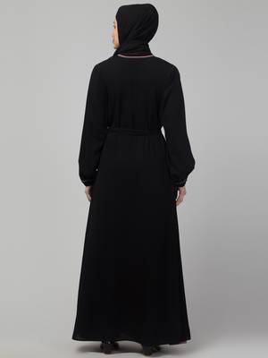Black and Pink Party Wear Abaya shrug with belt 4