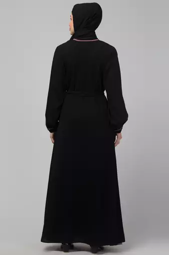 Black and Pink Party Wear Abaya shrug with belt