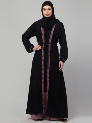Black and Pink Party Wear Abaya shrug with belt 5