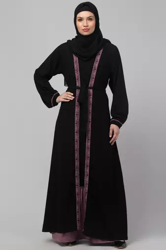 Black and Pink Party Wear Abaya shrug with belt