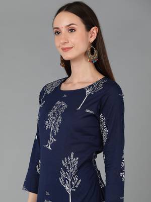 navy blue floral pure cotton fancy kurta with palazzo set 6