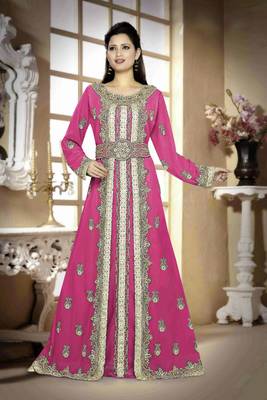 Wine color Handmade Moroccan Kaftan  with hijjab 1