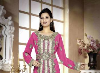 Wine color Handmade Moroccan Kaftan  with hijjab 2