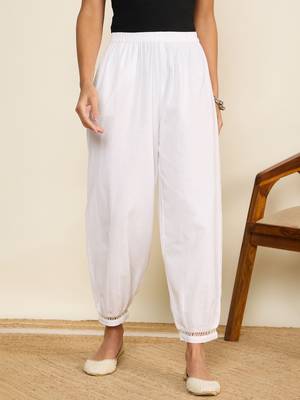Winered women white pant with gathers and lace detailing 1