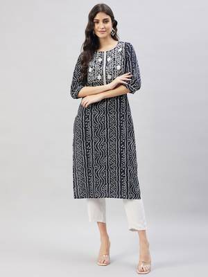 Winered women  black bandhani cotton straight kurta 1