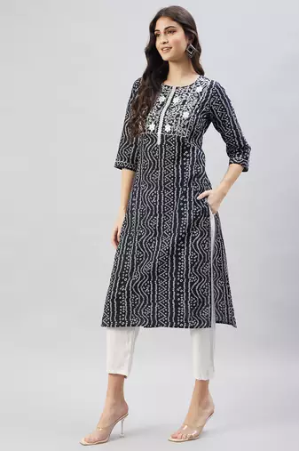 Winered women  black bandhani cotton straight kurta