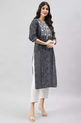Winered women  black bandhani cotton straight kurta