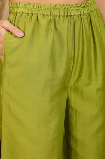 Winered woman solid green leaf embroidery co-ord set