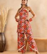 Winered woman pink rayon floral print alter neck co-ord set