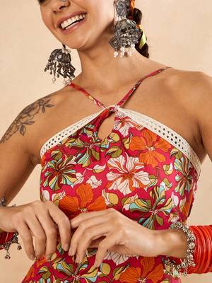 Winered woman pink rayon floral print alter neck co-ord set 5