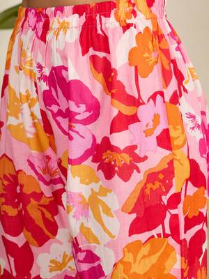 Winered woman pink floral print scalloped aymmetric hem co-ord set 6