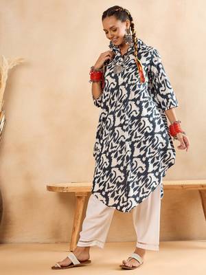White blue ikat print oversized tunic and pant co-ord set 4