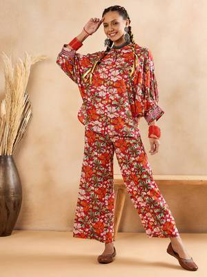 Winered woman pink floral print oversized collar shirt co-ord set 1