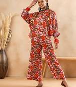 Winered woman pink floral print oversized collar shirt co-ord set