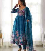 Fusionic blue  ethnic-suits with dupatta