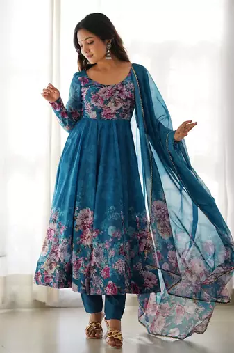 Fusionic blue  ethnic-suits with dupatta