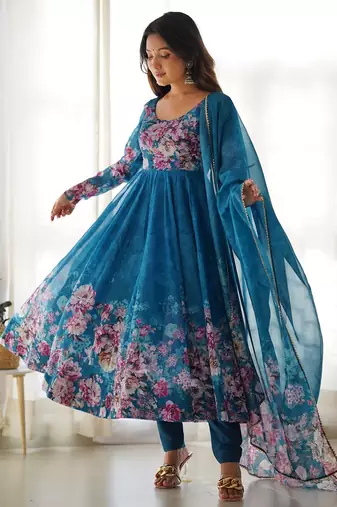 Fusionic blue  ethnic-suits with dupatta