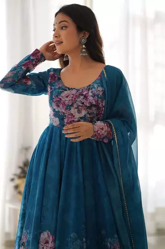 Fusionic blue  ethnic-suits with dupatta