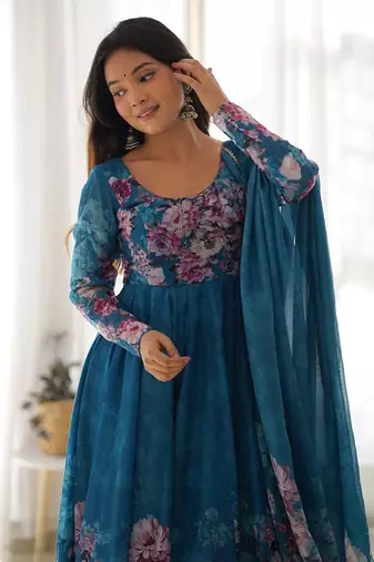 Fusionic blue  ethnic-suits with dupatta