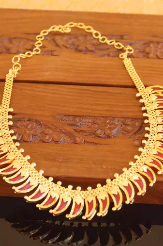 Kerala style gold plated palakka necklace