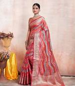 Pink Organza Faux Faux Kanjeevaram Woven Saree With Unstitched Blouse Piece
