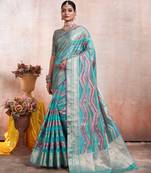 Sky Blue Organza Faux Kanjeevaram Woven Saree With Unstitched Blouse Piece