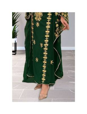 Grand Forest Green Farasha Kaftan Gown with Heavy Gold Zari Work | Event Dress 3