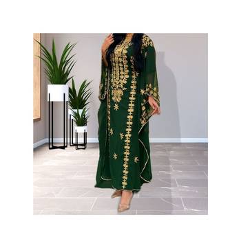 Grand Forest Green Farasha Kaftan Gown with Heavy Gold Zari Work | Event Dress 4