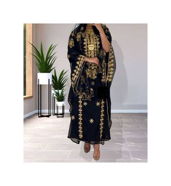 Black Kaftan Handcrafted Georgette Embroidered Work Party Wear Fully Stitched Dresses 0215 1