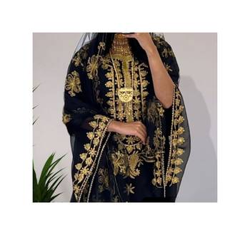 Black Kaftan Handcrafted Georgette Embroidered Work Party Wear Fully Stitched Dresses 0215 2