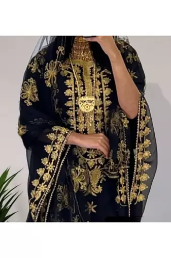 Black Kaftan Handcrafted Georgette Embroidered Work Party Wear Fully Stitched Dresses 0215