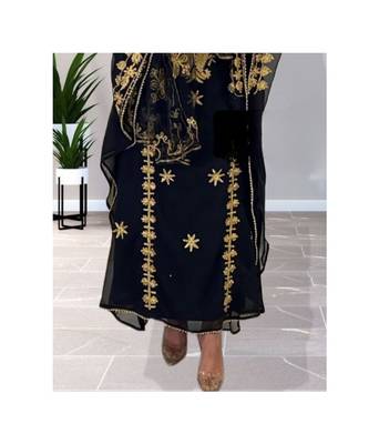 Black Kaftan Handcrafted Georgette Embroidered Work Party Wear Fully Stitched Dresses 0215 3