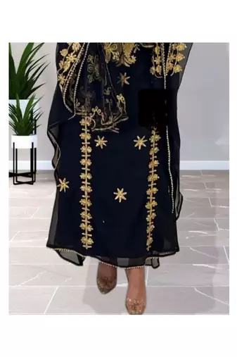 Black Kaftan Handcrafted Georgette Embroidered Work Party Wear Fully Stitched Dresses 0215