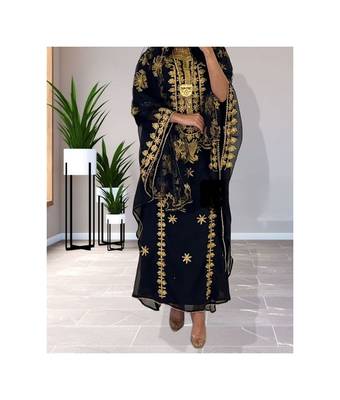 Black Kaftan Handcrafted Georgette Embroidered Work Party Wear Fully Stitched Dresses 0215 4