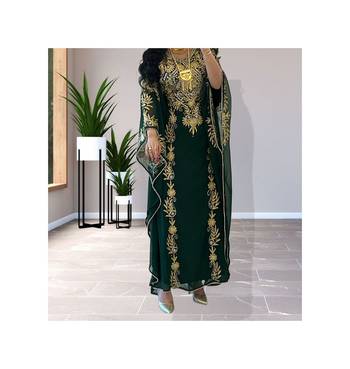 Forest Green Georgette Zari Work Kaftan 1