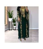Forest Green Georgette Zari Work Kaftan
