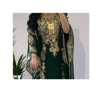 Forest Green Georgette Zari Work Kaftan 2