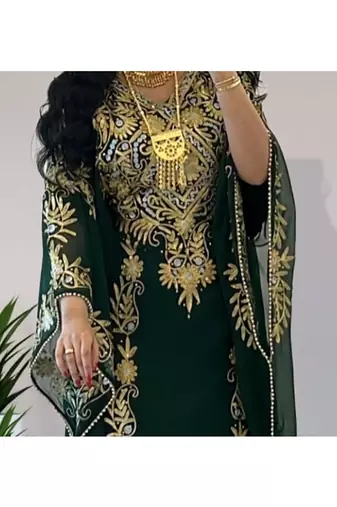 Forest Green Georgette Zari Work Kaftan