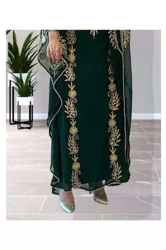 Forest Green Georgette Zari Work Kaftan