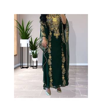 Forest Green Georgette Zari Work Kaftan 4