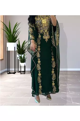 Forest Green Georgette Zari Work Kaftan