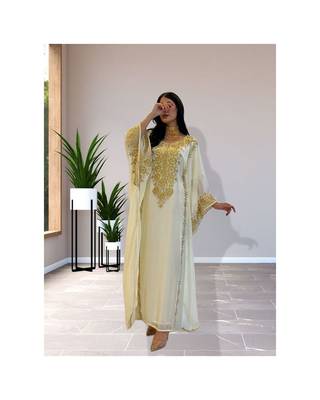 Off-White Kaftan Handcrafted Georgette Embroidered Work Party Wear Fully Stitched Dresses 0220 1