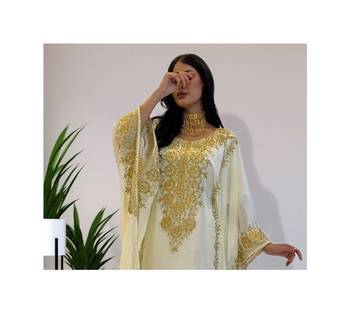 Off-White Kaftan Handcrafted Georgette Embroidered Work Party Wear Fully Stitched Dresses 0220 2